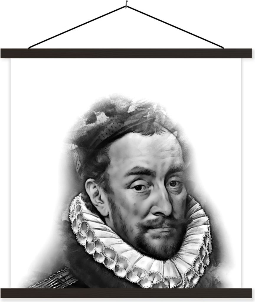 MuchoWow Textilposter Porträt von Wilhelm I. - Adriaen Thomasz - Schwarz und Weiß 60x60 cm mit schwarzem Rahmen - Posteraufhänger