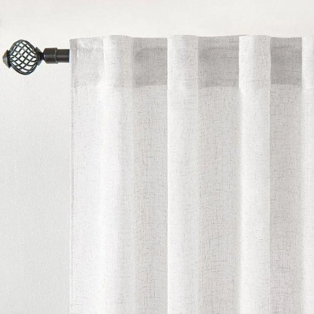 Rideau pour porte-fenêtre salon et chambre, coton blanc, lot de 2 panneaux