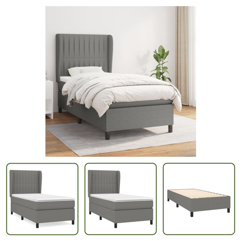 The Living Store Boxspringbett mit Matratze Dunkelgrau 100x200 cm Stoff