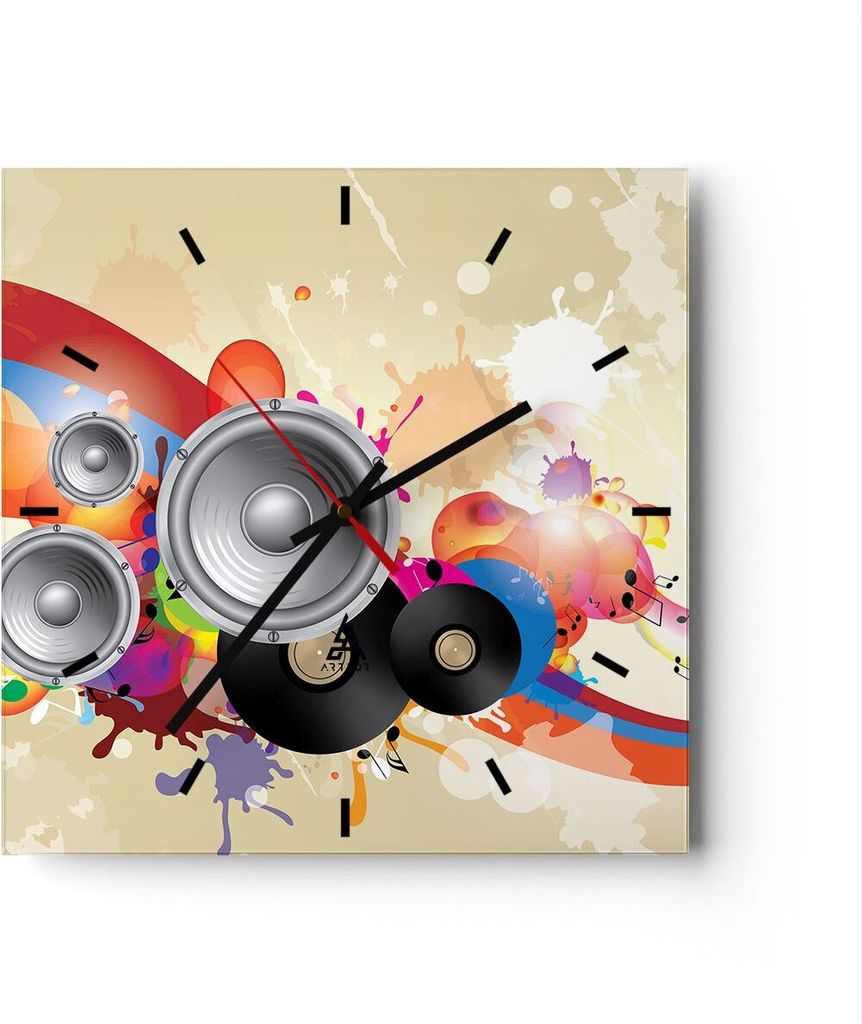 Wanduhr - Quadrat - Glasuhr - Musik abstrakt Komposition Dekoration - 30x30cm - Schleichendes Uhrwerk - Lautlos - zum Aufhängen bereit - Dekoratio...