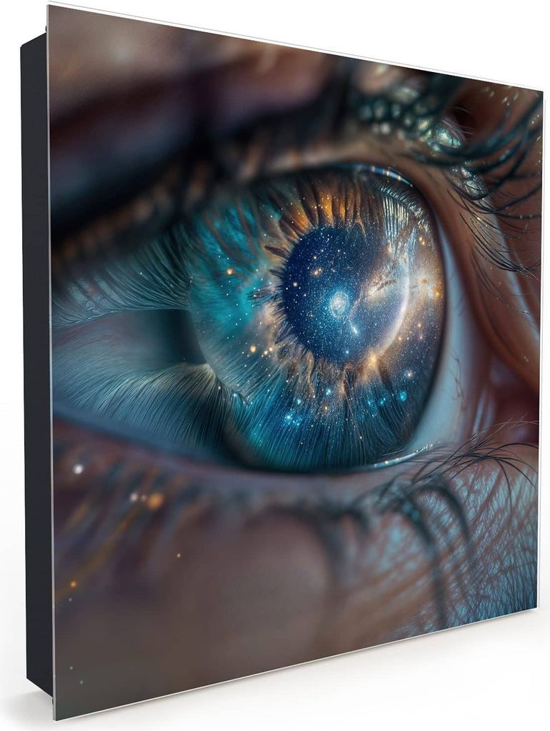 Nachbildung-Schlüsselkasten, Magnetpinnwand und Memoboard mit Glasfront Motiv Galaxie im Auge