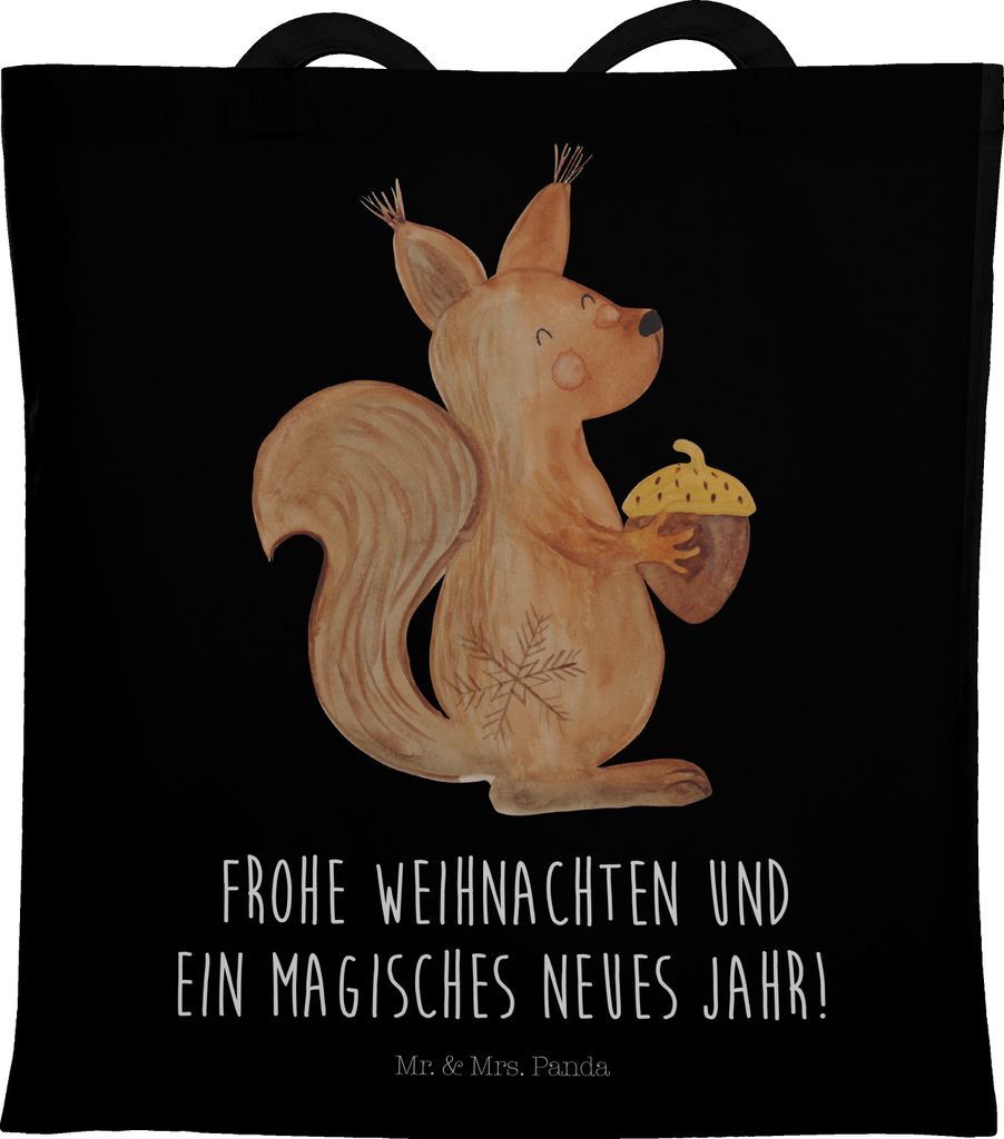 Mr. & Mrs. Panda Jutetasche Eichhörnchen Weihnachtszeit - Schwarz - Geschenk, Weihnachten, Einkaufstasche, Vogel, Frohes Neues Jahr, dokumententas...