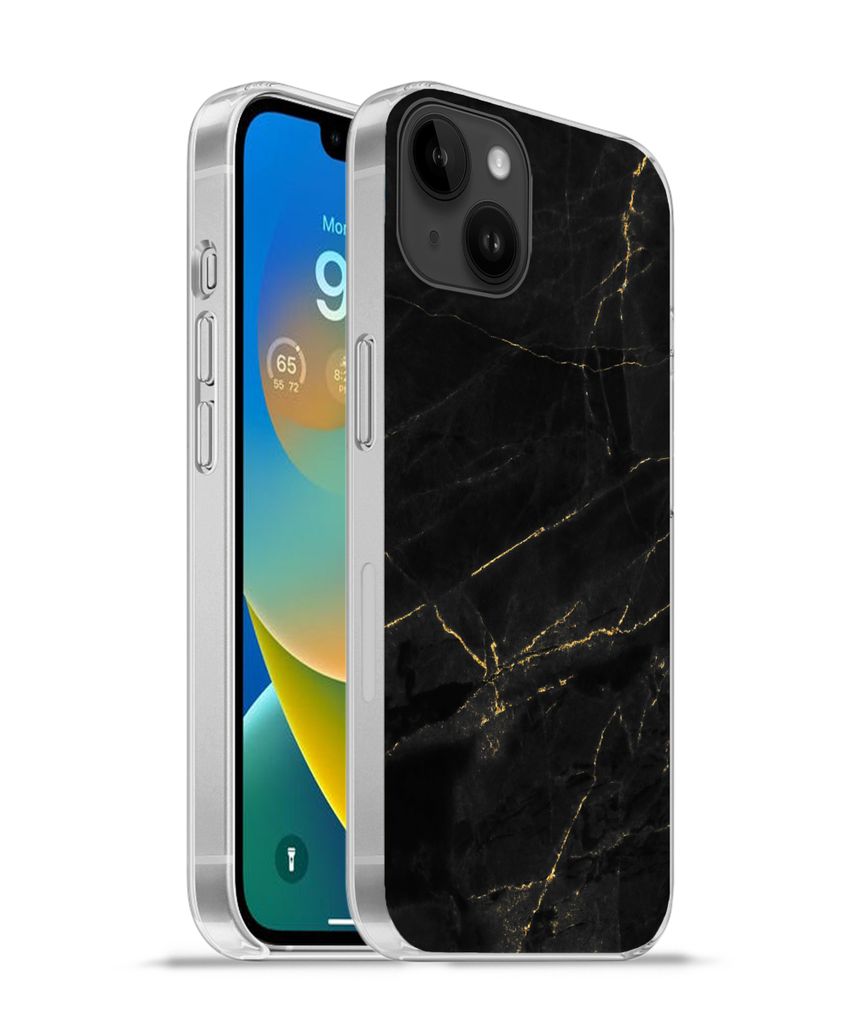 MuchoWow Handyhülle Schutzhülle Hülle für Apple iPhone 14 Plus - Soft case Marmor - Schwarz - Gold - Chic - Marmoroptik - Design Silikon Soft...