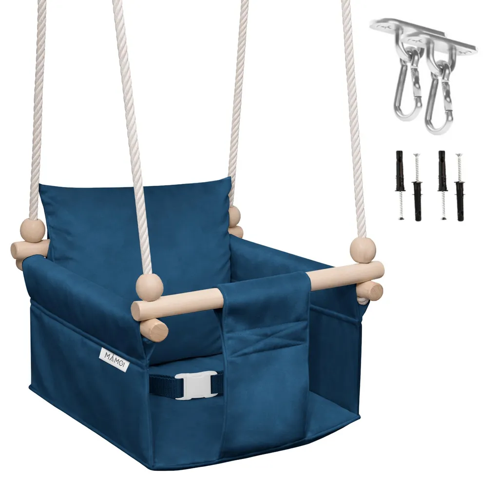 MAMOI Altalena per bambini con cintura di sicurezza, altezza regolabile 150–190 cm, altalena per la casa, struttura stabile, seduta in velluto