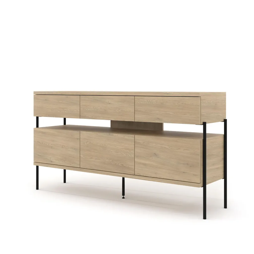 Meuble de rangement 150 cm aspect Chêne 3D3S avec pieds métal DRAGONFLY