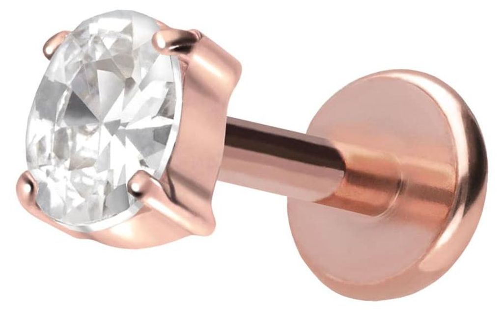 Ohrpiercing, Nasenpiercing Titan Labret mit Push Fit EINGEFASSTES KRISTALLOVAL RoséGold Stablänge: 9mm | Stabstärke: 1mm