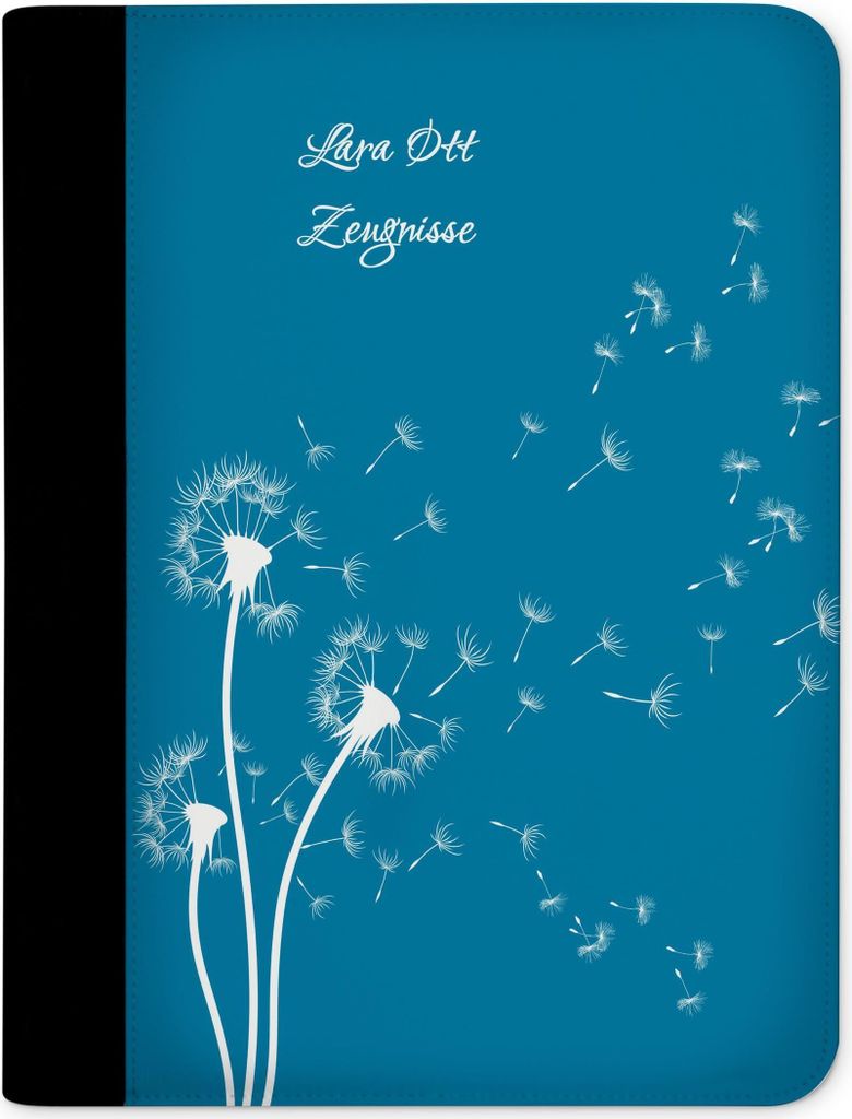 Zeugnismappe, Dokumentenmappe, Ordner A4, Pusteblume Blau mit Klarsichthüllen
