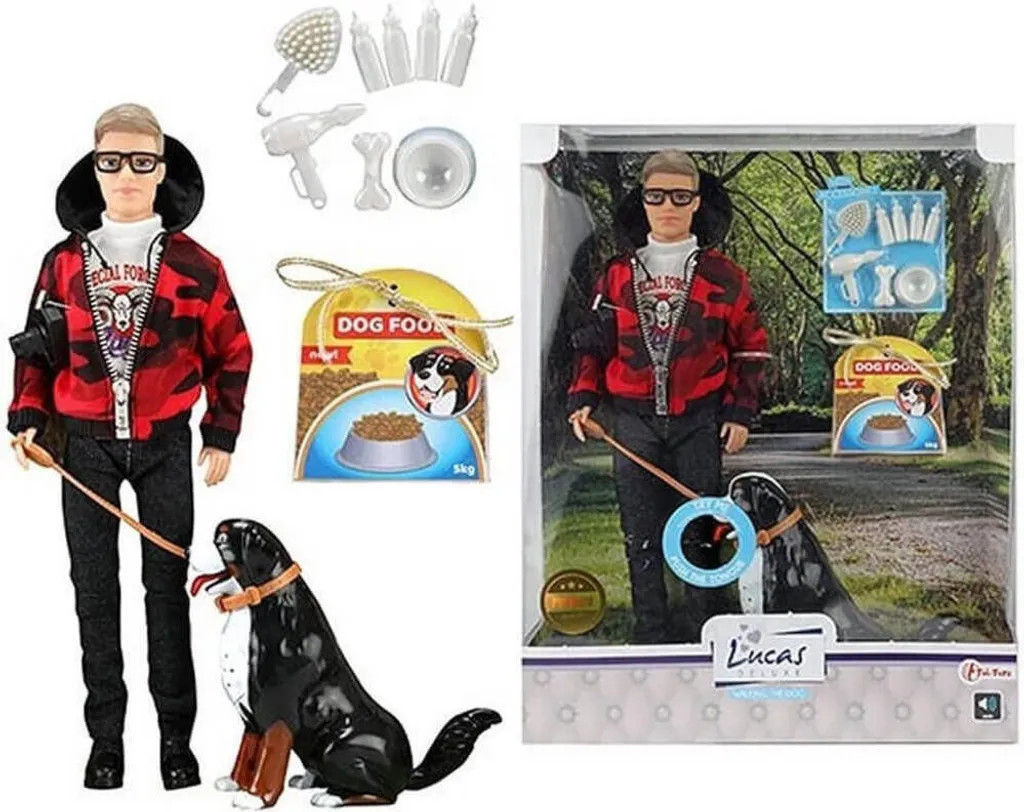 Jouet d'imitation poupée Lucas et son chien pour apprendre à s'occuper d'un animal