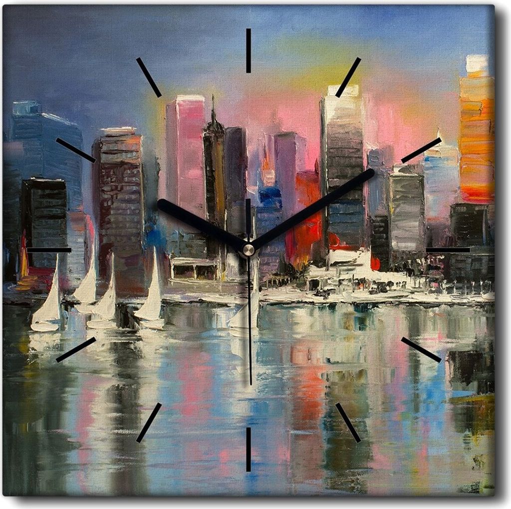 Coloray Uhr auf Leinwand 30x30 cm Wand Uhr Dekoration Wohnzimmer Segeltuch schwarze Hände -Stadtwasserboot.
