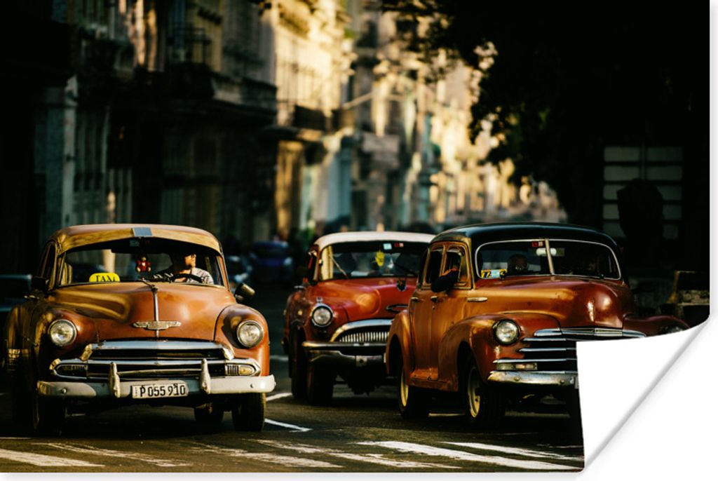 MuchoWow Poster Kuba - Cadillacs - Oldtimer im Morgenlicht 30x20 cm - Plakate - Print