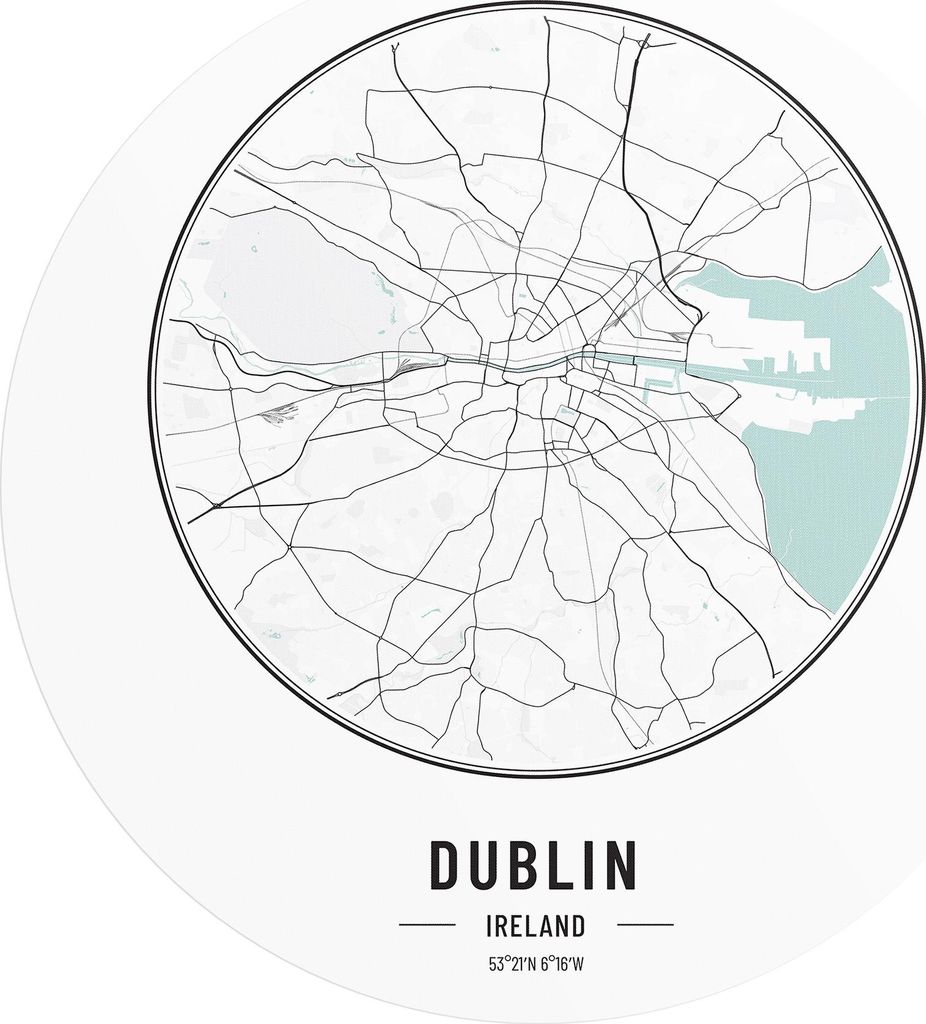 DEQORI Fototapete rund Ø 80 cm 'Stadtplan Dublin' Wand Tapete Leinwand Sticker
