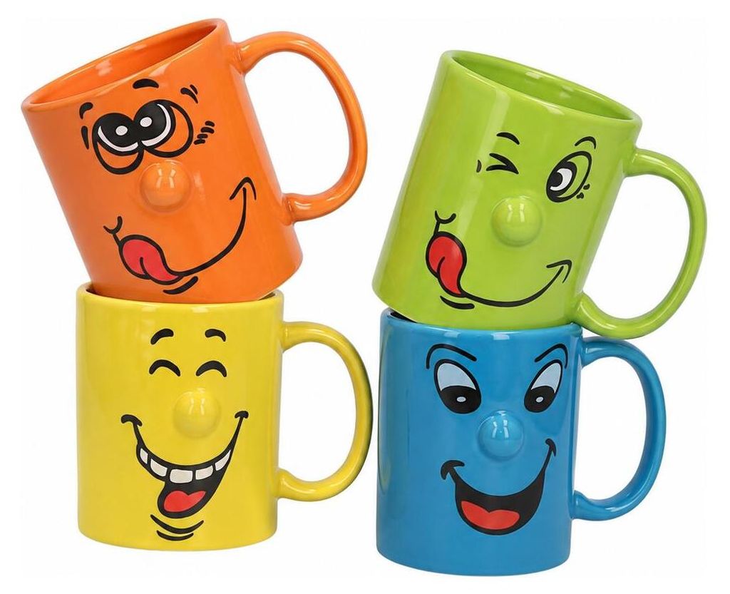 Gerimport Kaffee / Tee Becher Funny Faces - 4x Stuck - Produktbild 