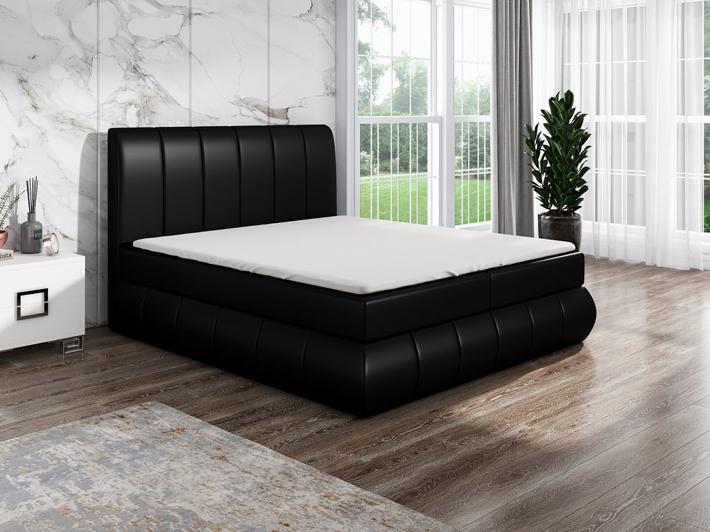 Boxspringbett KAND 140 x 200 mit 2 Bettkästen, Bonell-Matratze und Topper. Farbe: Schwarz