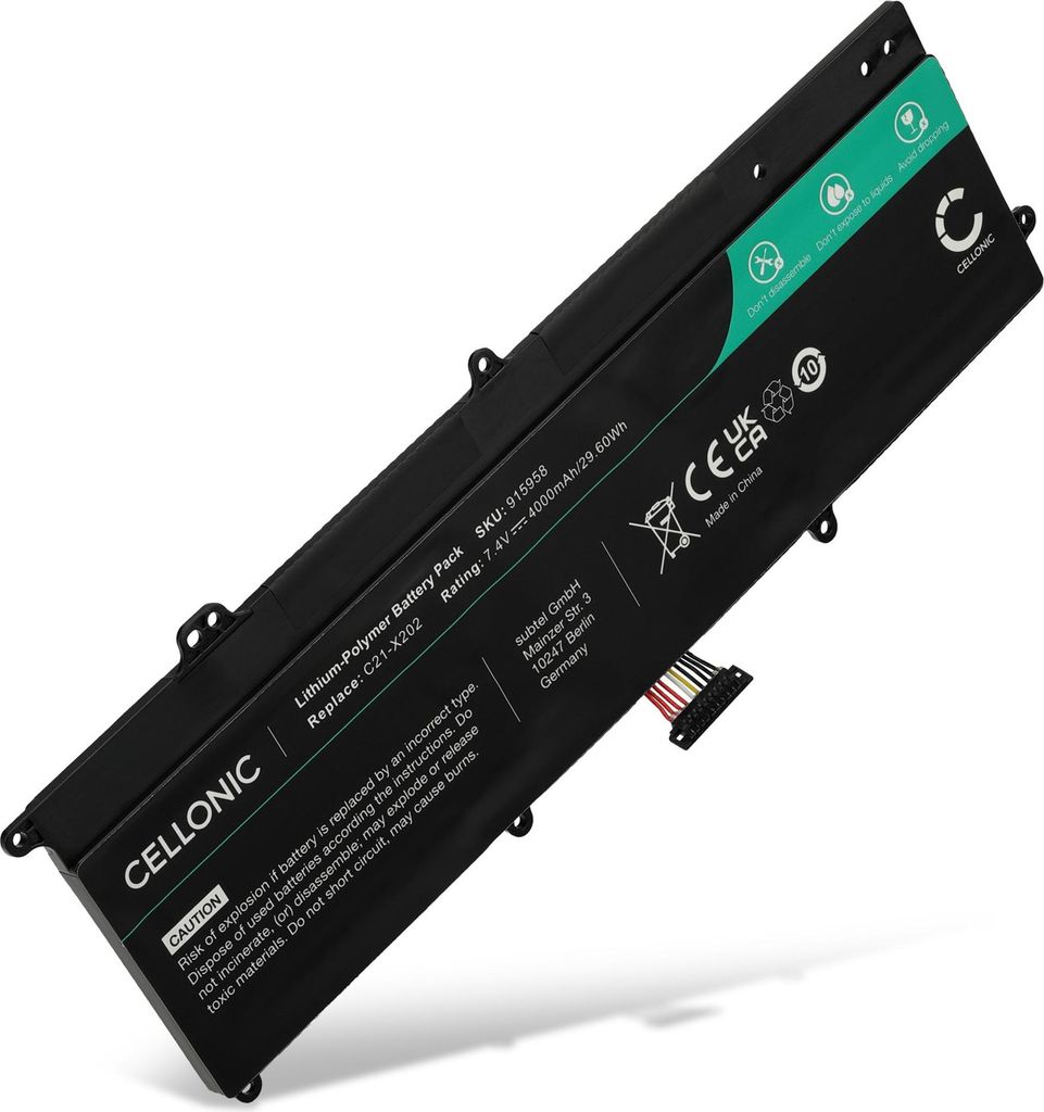 CELLONIC 1x Akku für Notebook Kompatibel mit ASUS Vivobook X202E, S200E, Vivobook X201E, C21-X202 - (4000mAh, 7.4V)