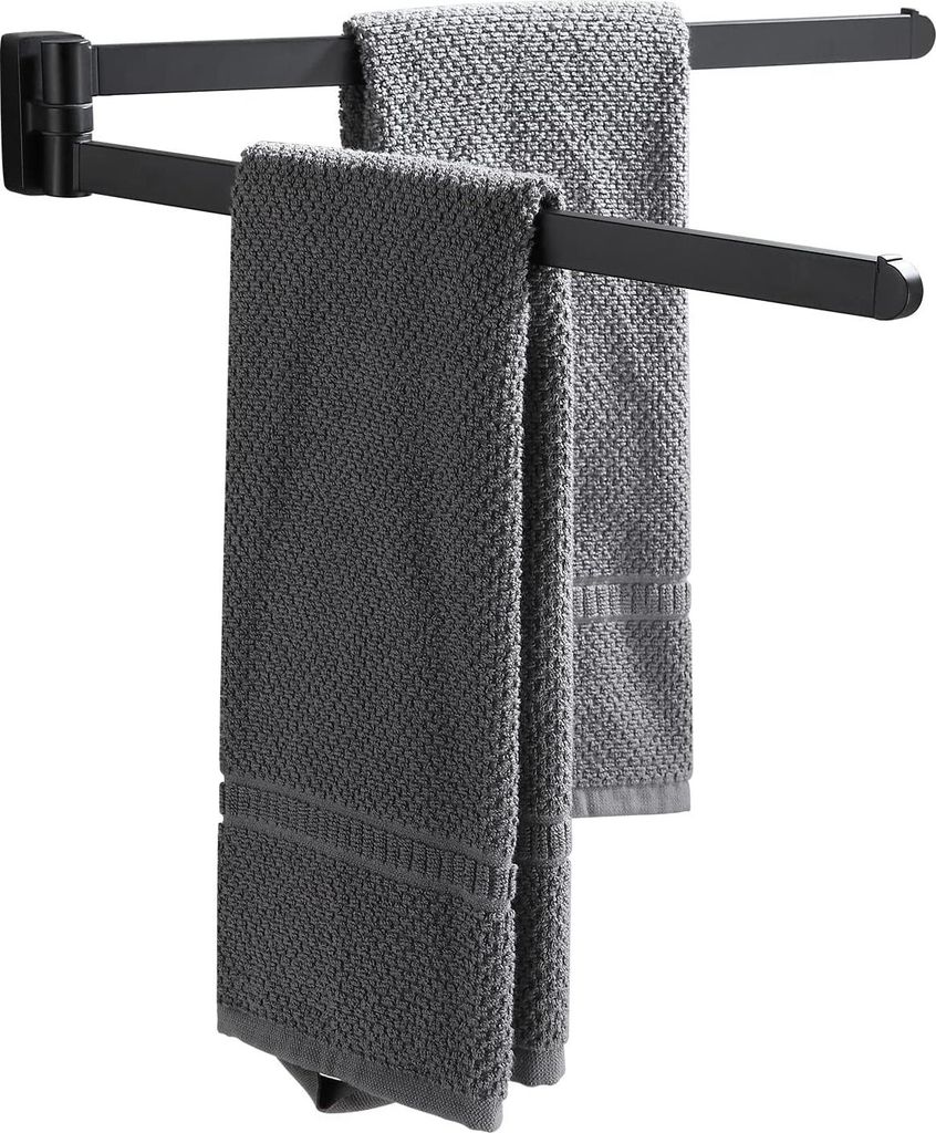 Handtuchhalter aus Edelstahl, Schwarz, Wandmontage mit 2 Schwenkarmen, 42 x 6,5 cm, ideal für Bad und Küche