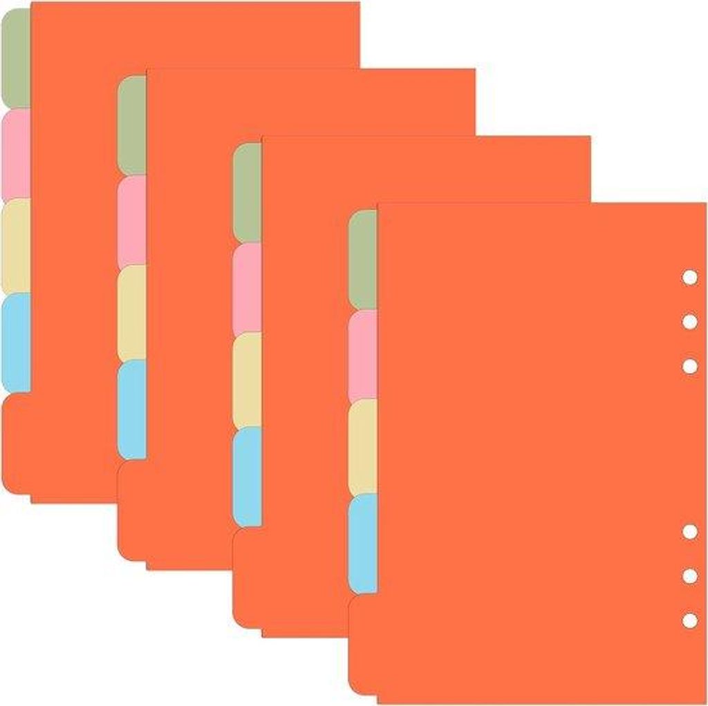 4 Stück A5 Ringbund-Verteiler - Papier-Index-Verteiler - Für A5 Ringbücher mit 6 Löchern - Vertikaler Etikett-Entwurf - Für Notizbücher, Kale...