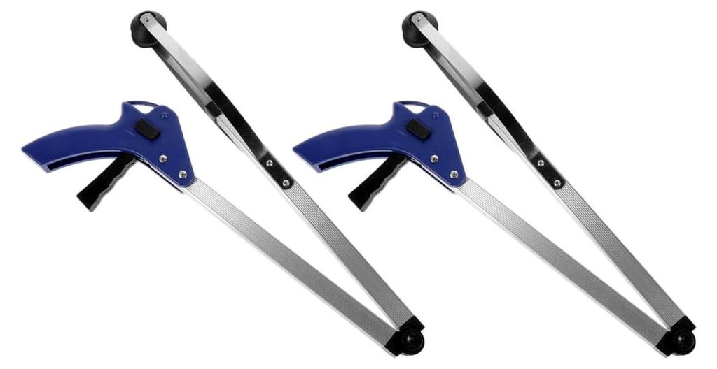 2 Stück Faltbare Müllzange aus Aluminiumlegierung mit Ergonomischem Griff für Senioren und Menschen mit Behinderungen