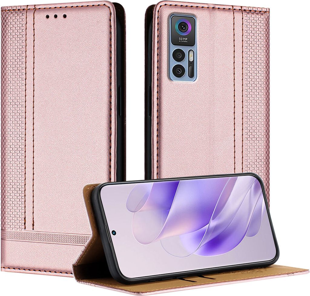 Handyhülle für TCL 30+ Leder Flip Klappbare Schutzhülle mit Standfunktion Pink