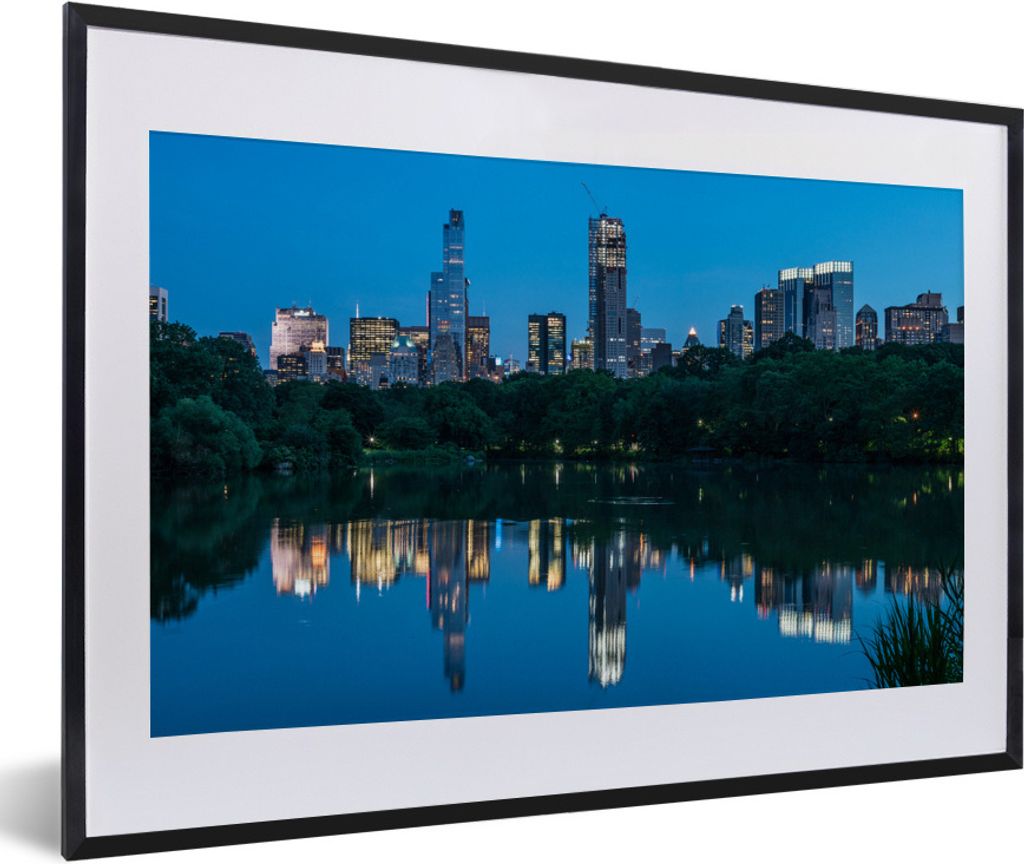MuchoWow Gerahmtes Poster New York - Central Park - Spiegelung 60x40 cm - Poster mit Schwarzem Bilderrahmen Wandposter Rahmen Foto Bilder - Schla...