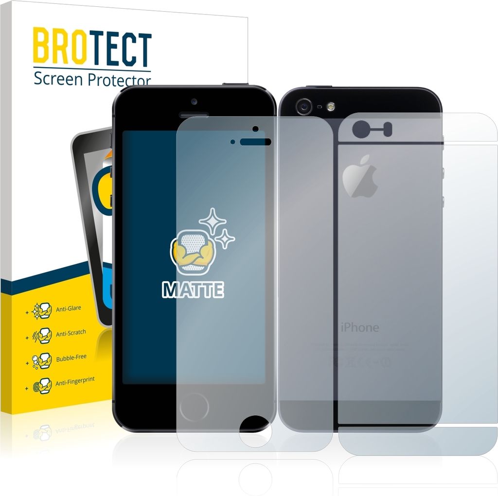 2x BROTECT Schutzfolie für Apple iPhone 5 / 5S / 5C / SE 2016 (Vorder + Rückseite) Displayschutz Displayschutzfolie Folie Matt Entspiegelungsfolie