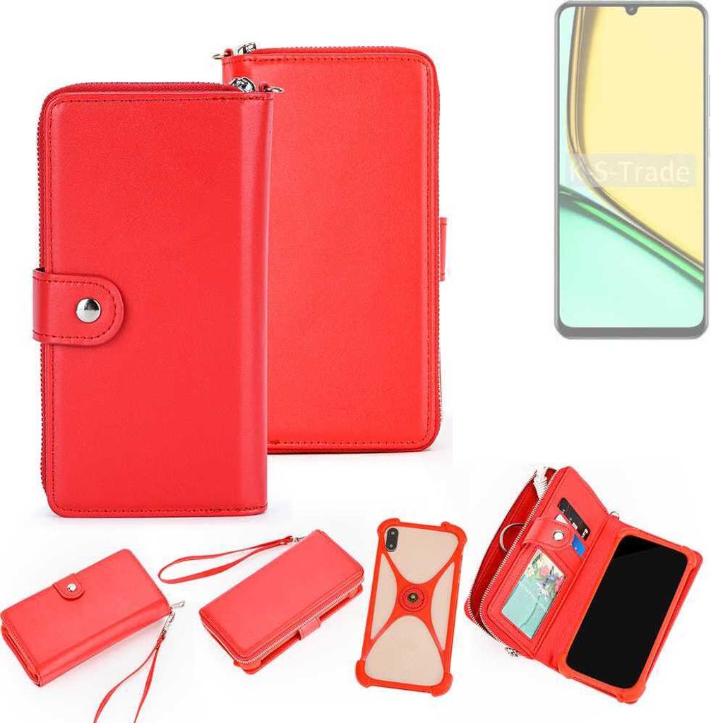 K-S-Trade 2in1 Schutzhülle Portemonnee Handyhülle mit Bumper kompatibel mit Realme Note 60 Hülle Case Etui Geldbörse Smartphone rot (1x)