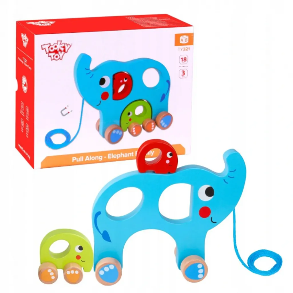 Jouet d'éveil éléphants à tirer Tooky Toy 2en1 en bois pour bébé