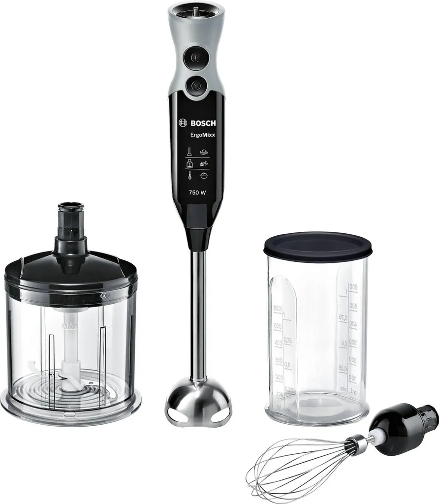Mixeur Plongeant Bosch Ergomixx Noir Argent avec Hachoir et Fouet