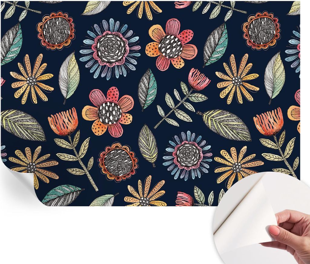 Selbstklebende Wandtapete - Dekorative Tapete für Wohnzimmer - Klebefolie für Wandbilder - Tapetenfolie für Wanddekoration - 152x104 cm - Blumen...