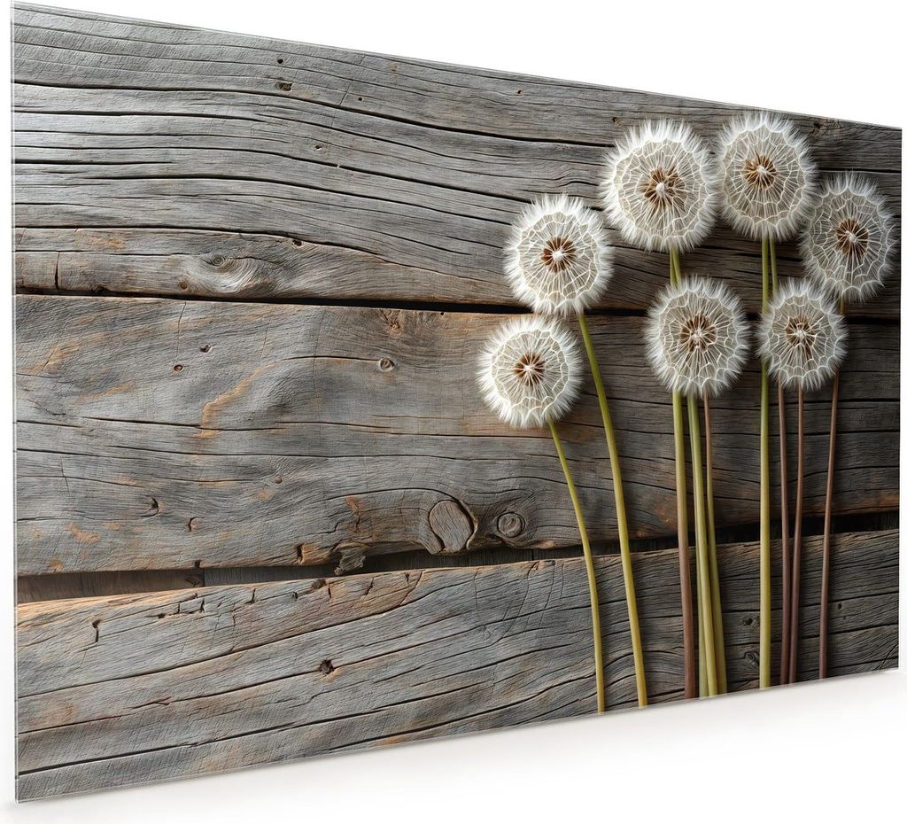 Küchenrückwand Spritzschutz Glas mit Motiv Pusteblumen Holzoptik 40 x 40 cm