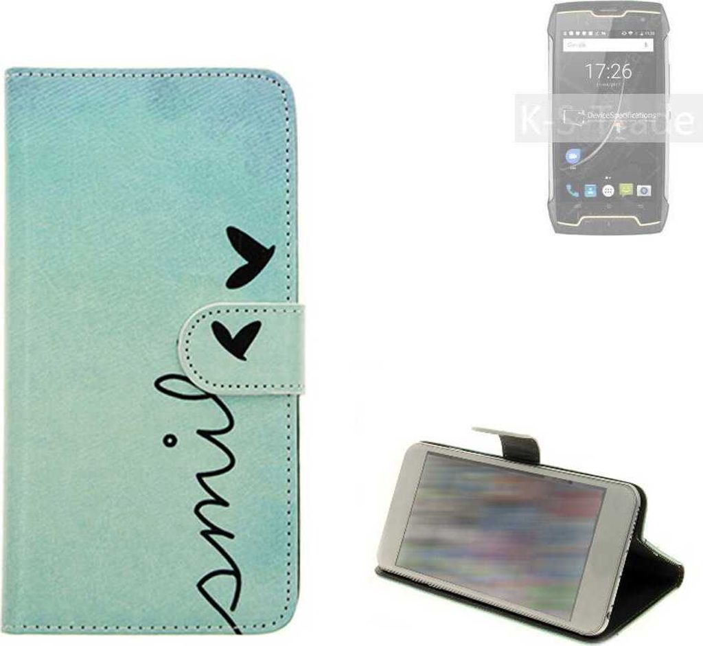 K-S-Trade Schutz Hülle Handy Hülle kompatibel mit Cubot King Kong CS Hülle Handyhülle cover bookstyle Etui Handyhülle ''smile'' türkis