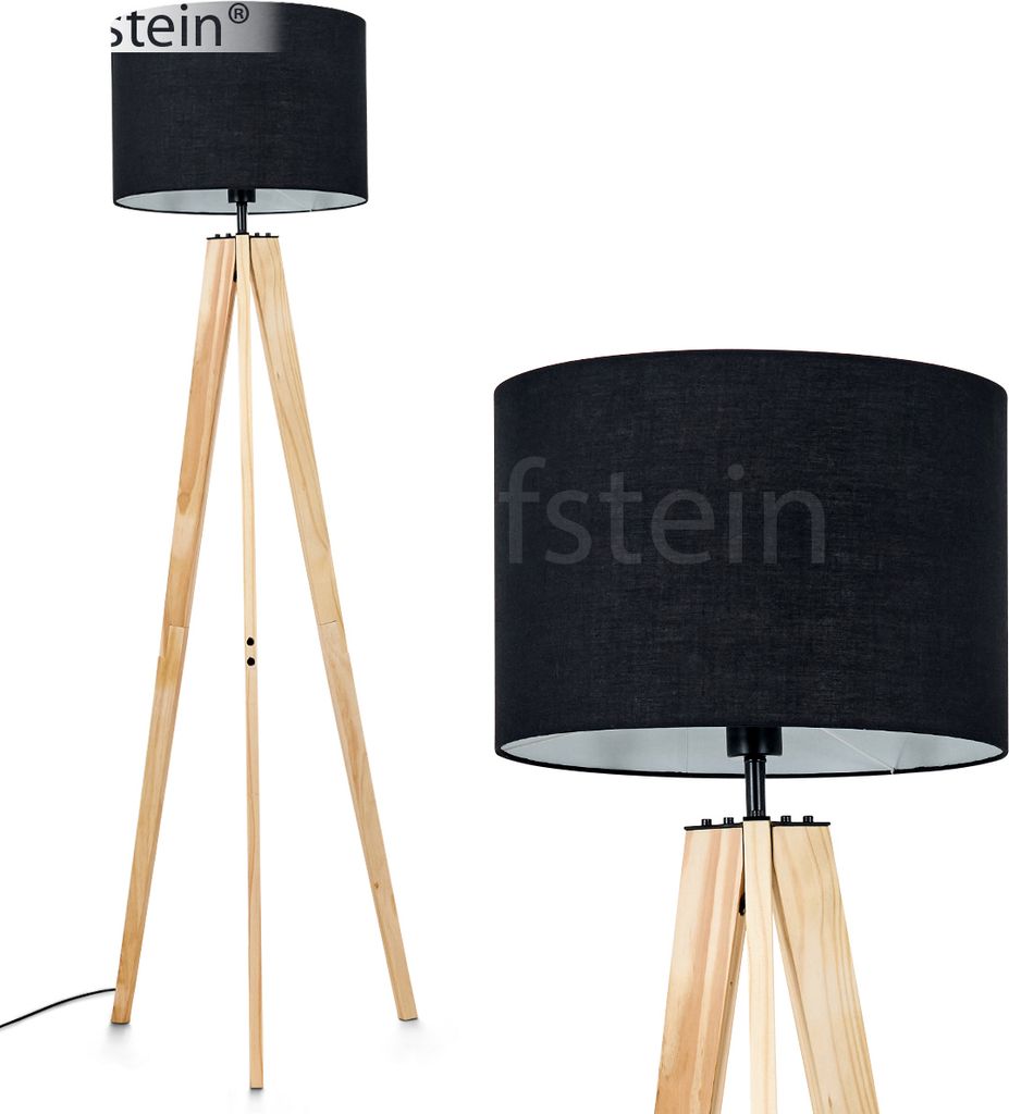 Schiavonea Stehlampe aus Holz/Stoff in Naturfarben/Schwarz/Weiß