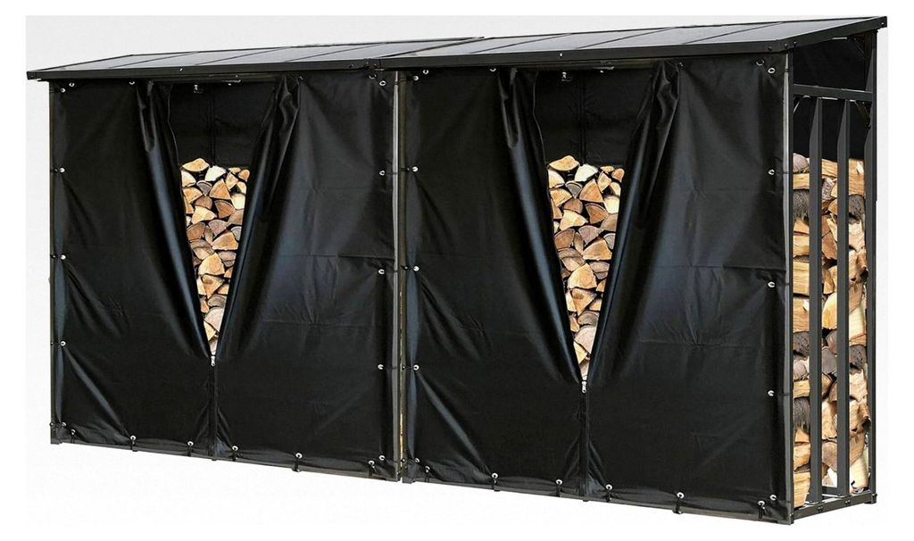 2 Stück Metall Kaminholzregal Anthrazit XXL 185 x 70 x 185 cm mit Wetterschutz