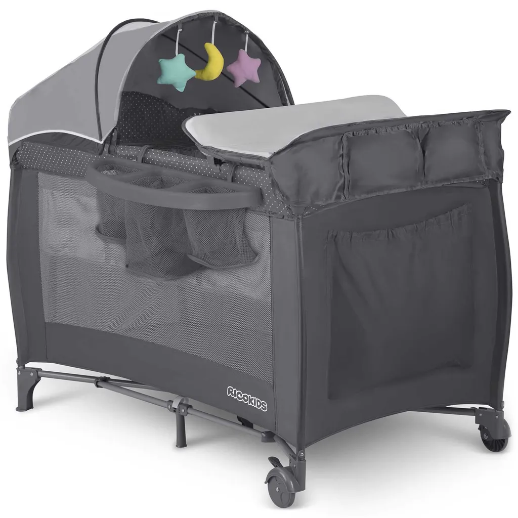 Lit de voyage Ricokids RK-242 anthracite 125x65x78 cm pliant pour bébé