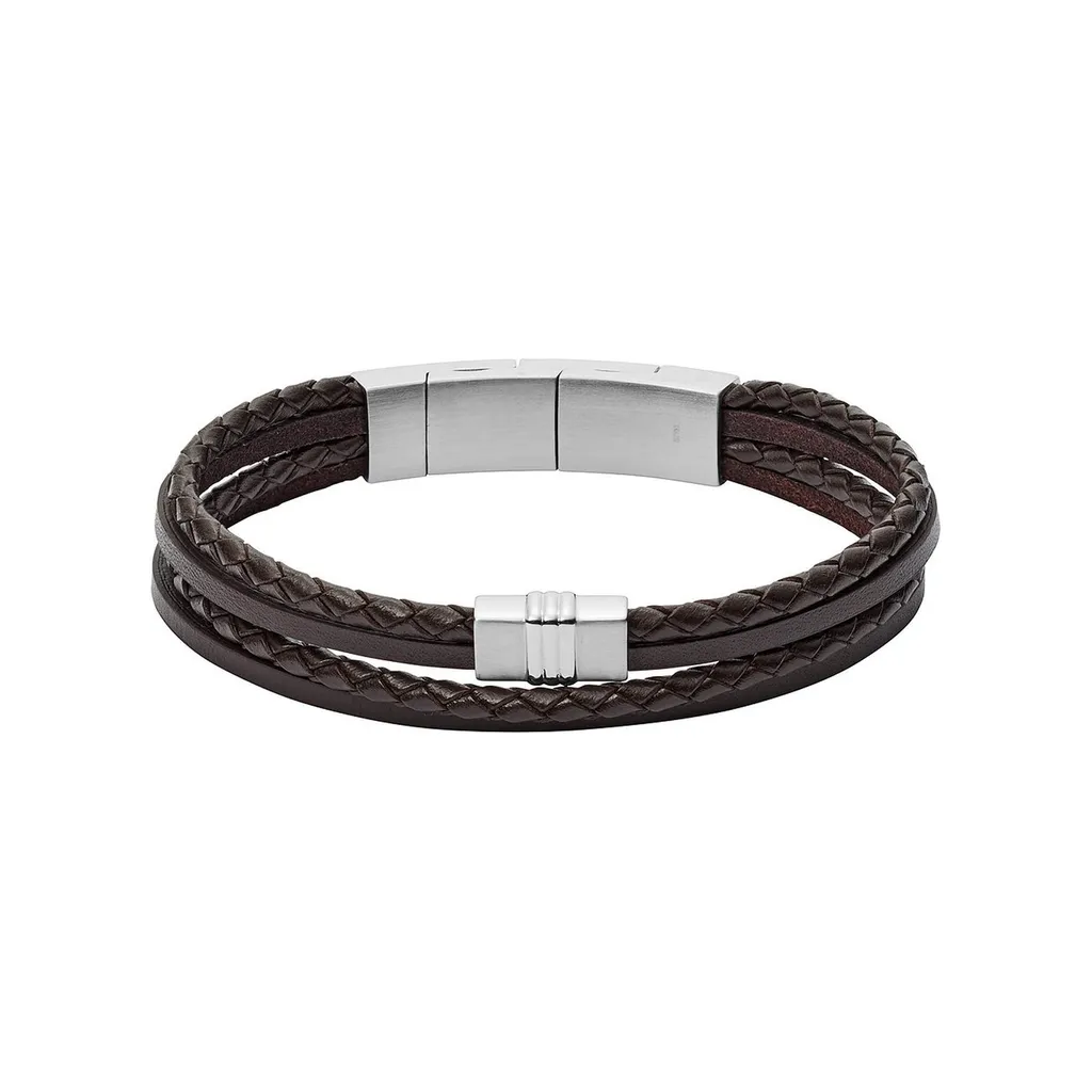 Bracciale Fossil Uomo JF02934040 in Pelle Marrone e Acciaio 316L