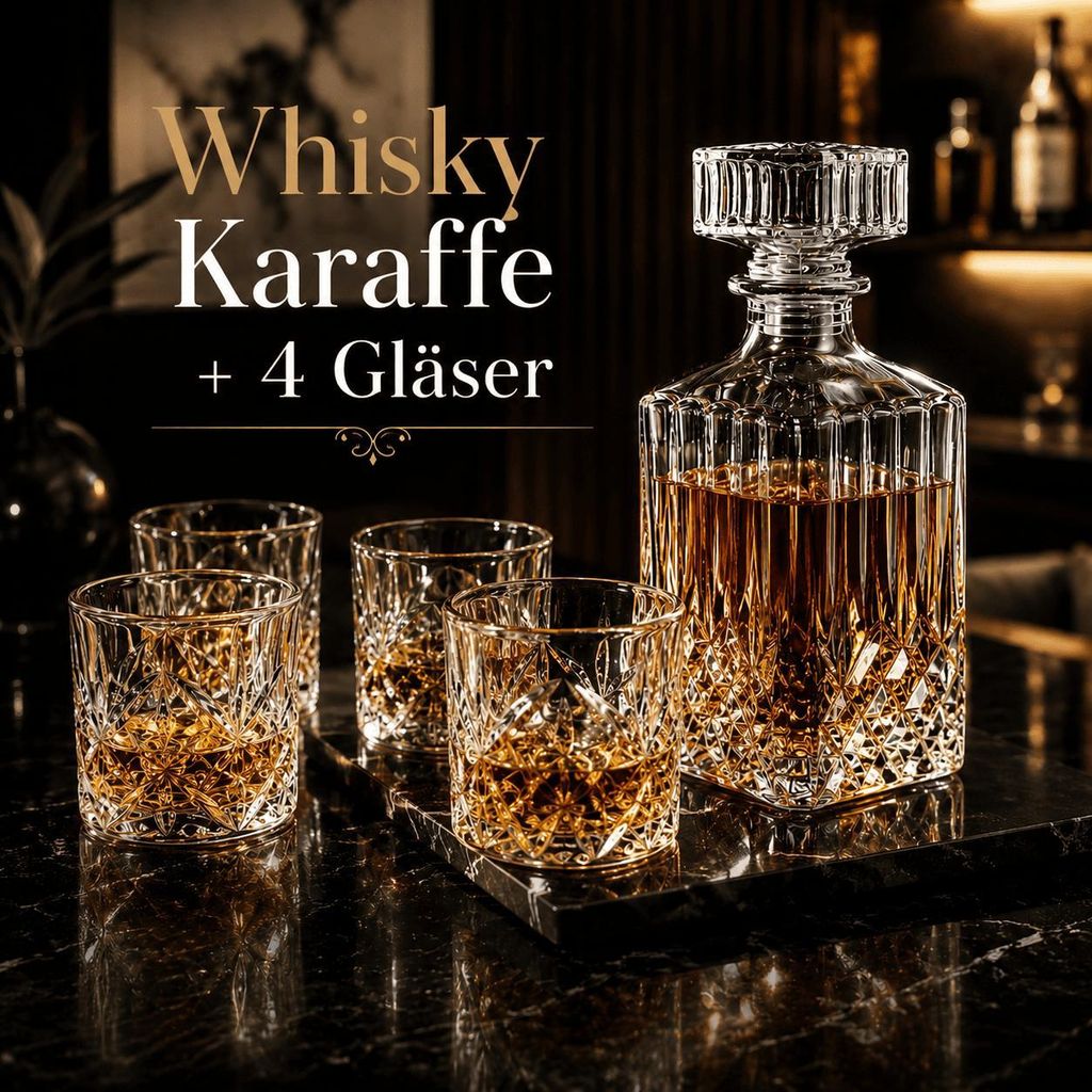 Whisky Karaffe + 4 Whiskey Gläser Whiskykaraffe Produktbild 