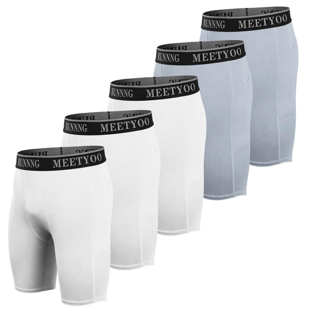 5er Pack Herren Kompressionsshorts, Sport Unterhosen Männer Schnelltrocknendes Laufunterwäsche-3 Weiss+2 Hellgrau-XL