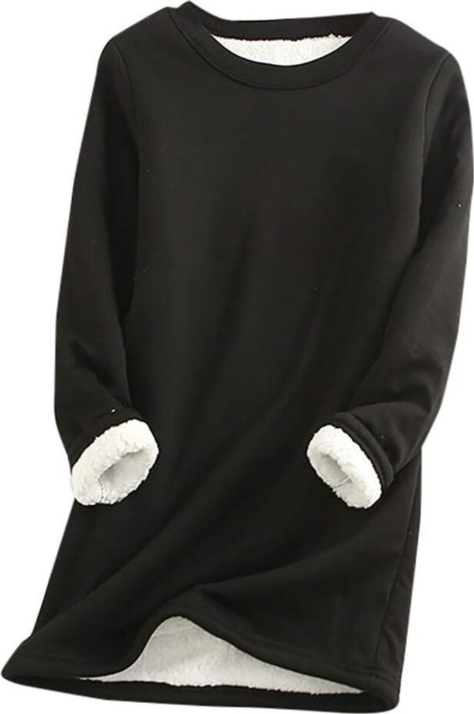 Damen-Fleece-Sweatshirts, Winter-gefütterter Pullover, Fleece-Wärmer-Tunika, langärmelig, Rundhals-Sweatshirts, Freizeit-Plüsch-verdicktes Lang...