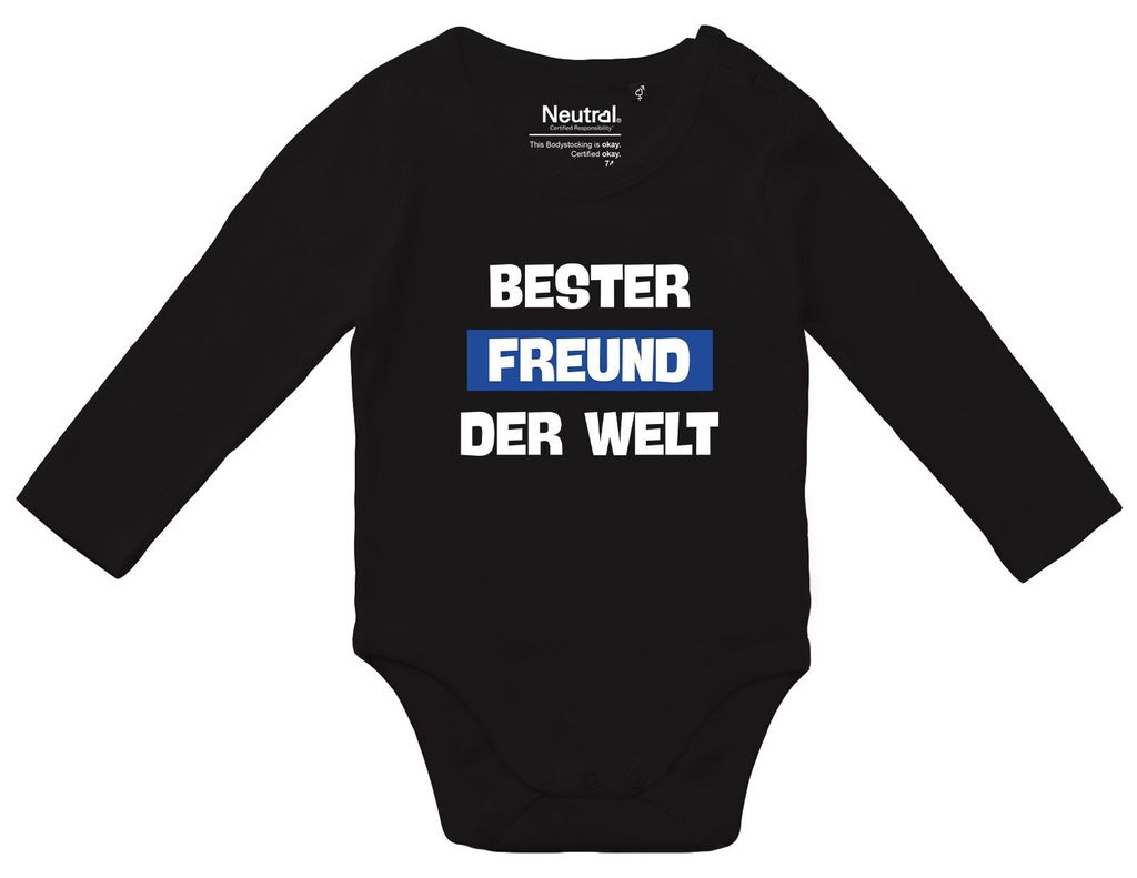 Huuraa Baby Body Bester Freund der Welt 80 Black Baumwolle Fairtrade Langarmbody Geschenkidee