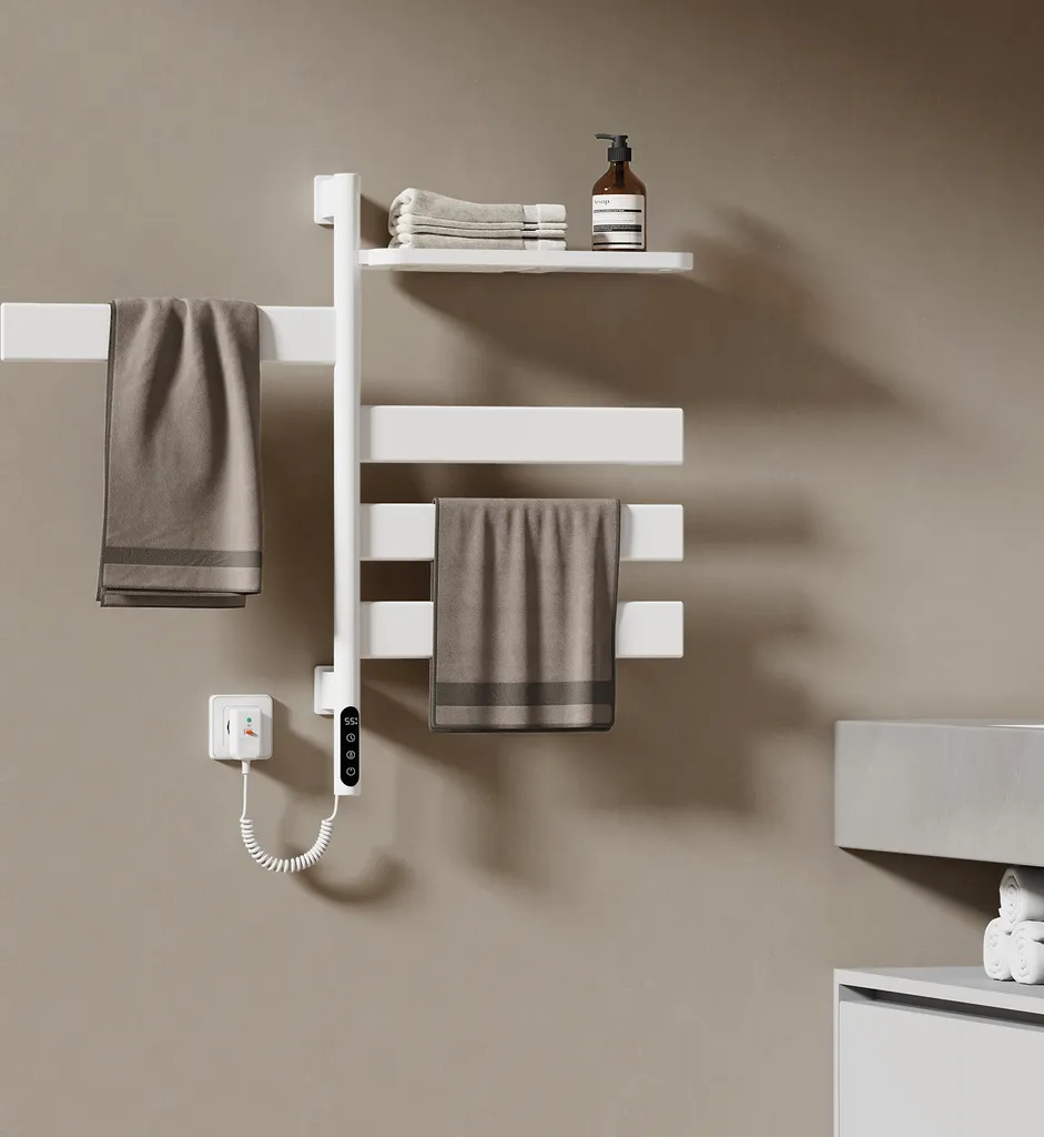 Sèche-serviettes WiFi avec commande vocale et bras rotatif blanc EMKE