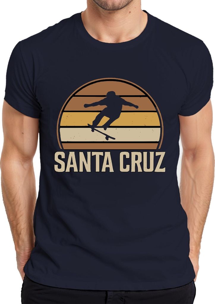 Santa Cruz Skateboard Retro Skater Vintage Sunset Surfer Cali Herren T-Shirt, Navy, XXL