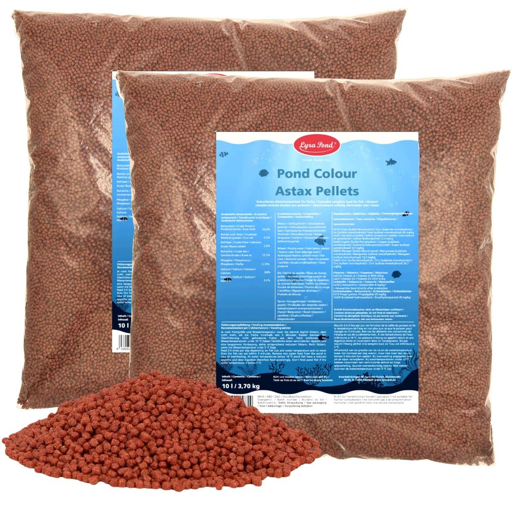 2 x 10 Liter (7,4 kg) Lyra Pond Pond Colour Astax Koi Pellets Fischfutter Teichfutter