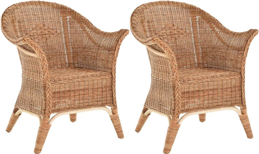 KRINES HOME Extra breiter Rattansessel Natur Rattanstuhl Flechtsessel Lounge Korbsessel (Set/2 Natur)
