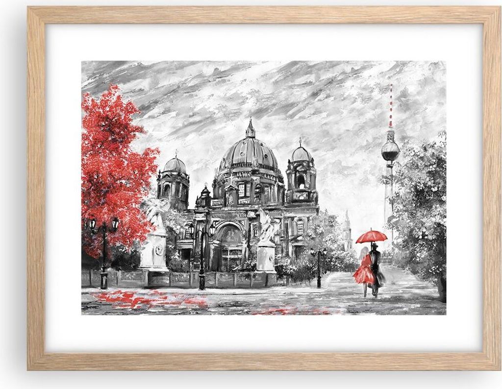 Gerahmtes Poster - Rahmen in heller Eiche - Dom Berlin Liebespaar - 40x30 cm - Wand Bild - Wanddeko - Wandbilder - Wandposter - Bilderrahmen - Bild...