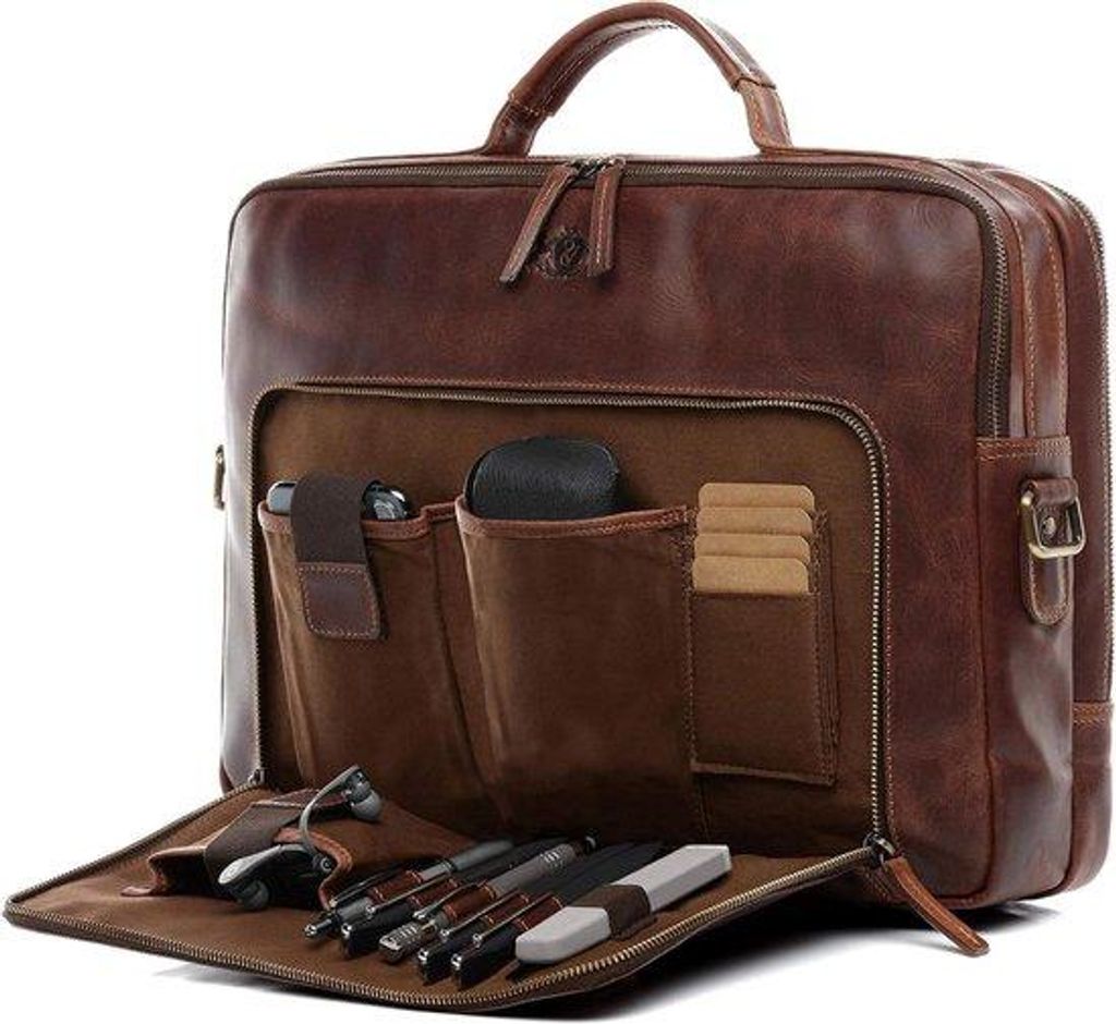 XL-Schreibtischlaptop-Tasche aus hochwertigem Leder - geschikt für berufliche Anwender - schwarzer Farbton - groß - handgefertigt
