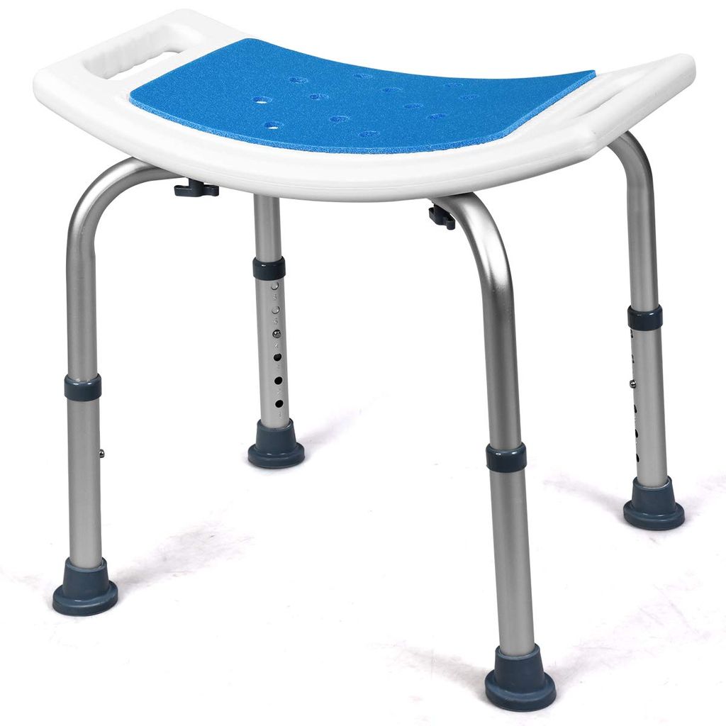 GOPLUS Duschhocker 6- Fach H?henverstellbar, Badhocker mit Alu- Rahmen, rutschfest mit Gummi- Fu?polstern, Belastbar bis 150 kg, Sitzplatte in U- F...