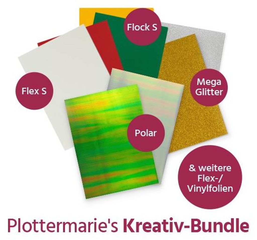 Plottermarie Textildruck- & Vinylfolien Set - Kreativ-Bundle mit Flex-, Flock- & Vinylfolien - Basteln, DIY & kreative Projekte