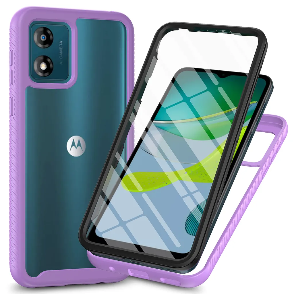 Custodia per Motorola Moto E13, paraurti con protezione dello schermo a 360° integrata Custodia protettiva per tutto il corpo Viola