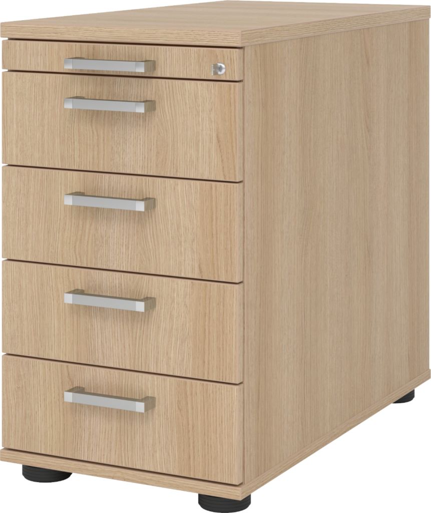 bümö office Standcontainer - mit 4 Schubladen - Griff: Chromgriff (Metall), Nachbildung: Eiche