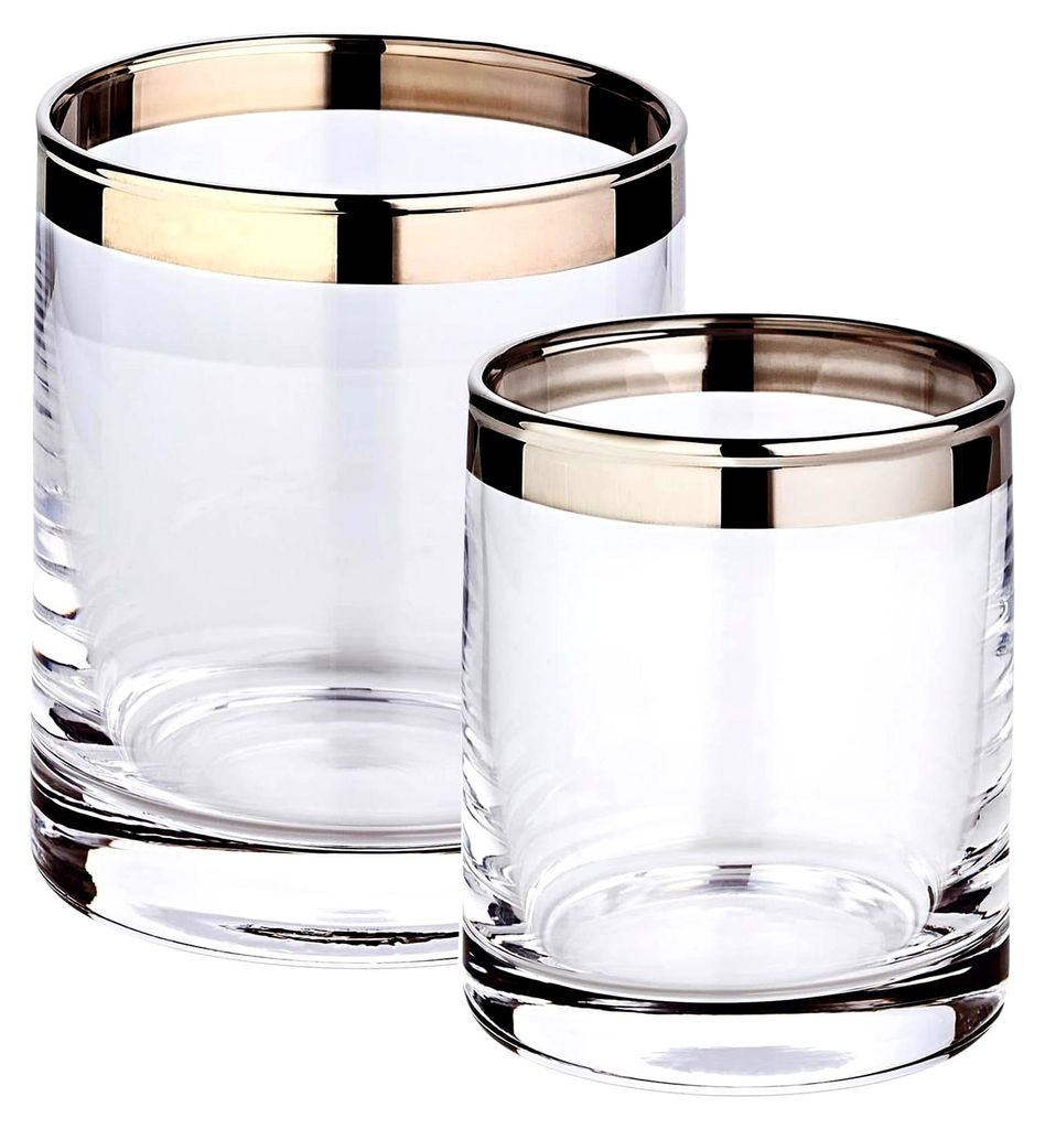 2er Set Windlicht Molly, mundgeblasenes Kristallglas mit Platinrand, Höhe 8 cm, Durchmesser 7 cm und Höhe 10 cm, Durchmesser 8,5 cm