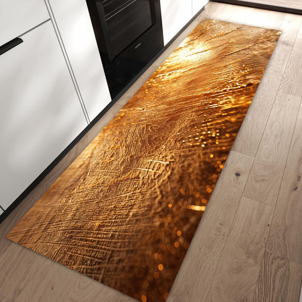 Küchenteppich 80x250cm rutschfest & abwischbar PVC Läufer - Goldene Textur